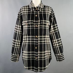 REFORMATION Size M Black White Wool Blend Plaid Shirt Jacket